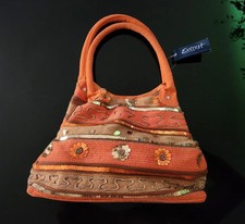 Everest Orange/tan Handbag With Flowers/sequins Medium (ref H03)