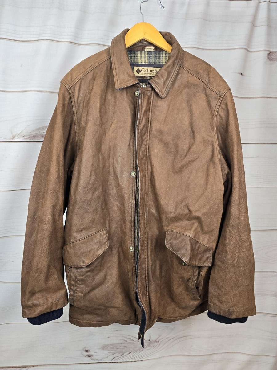 COLUMBIA Men's BLACK LEATHER Jacket/Coat Size M Lined RN