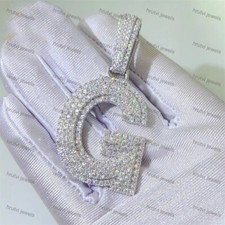 Mens 3 ct Natural VVS Moissanite Customization "G" Initial Letter Pendant Silver