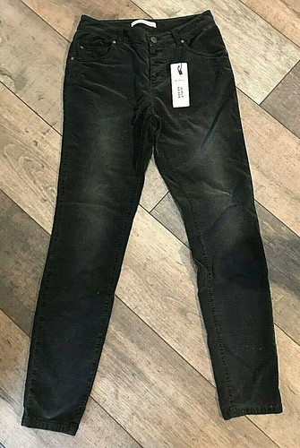 Oui Chester Girlfriend Relaxed Fit Button Fly Charcoal Velvet Faded Jeans 8  New | eBay