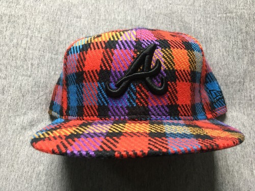 VTG NEW ERA ATLANTA BRAVES 7 5/8 CHECK PLAID 59FIFTY MLB SUPREME CAP HAT OG RARE