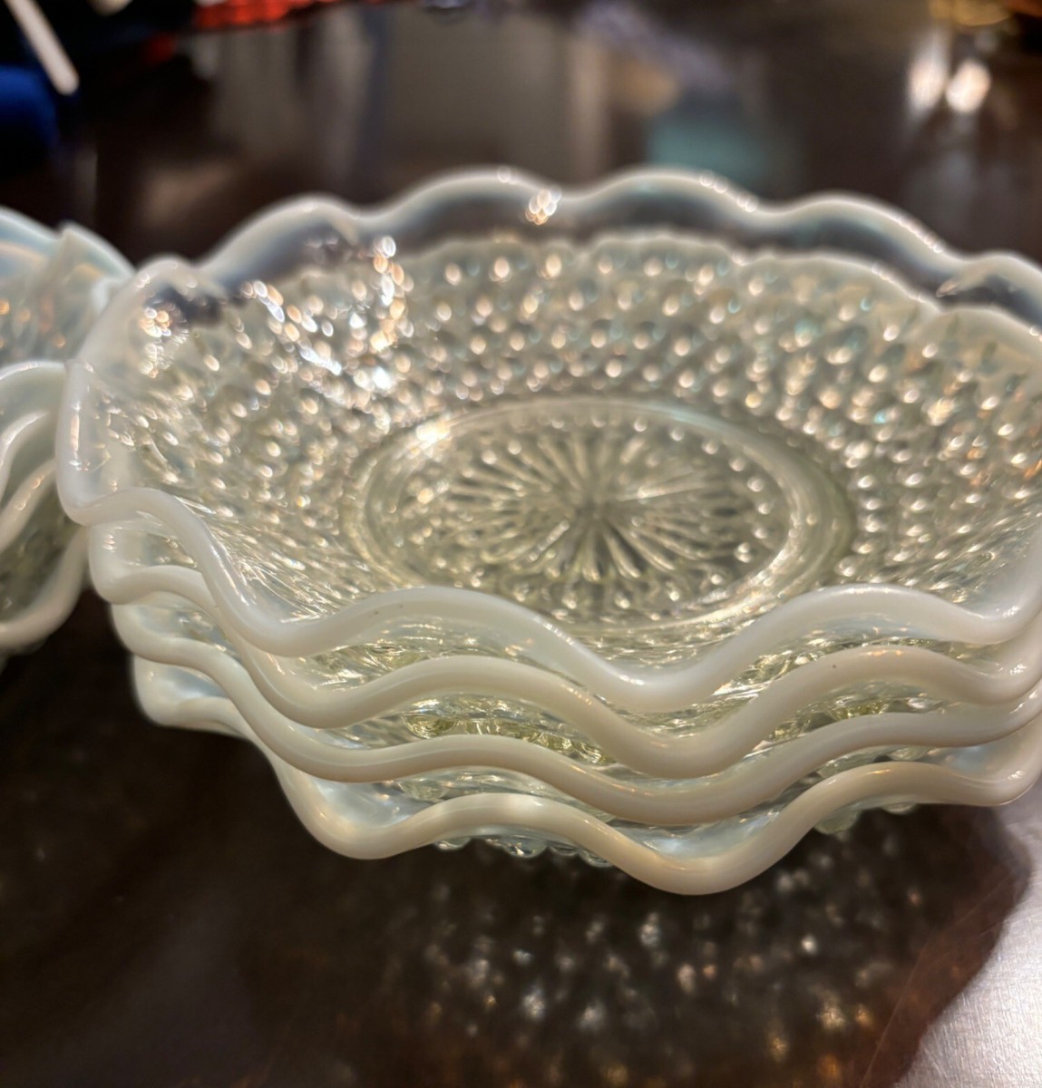 Set-8 Anchor Hocking Opalescent Hobnail 6 Set-8 Anchor Hocking Opalescent Hobnail 6