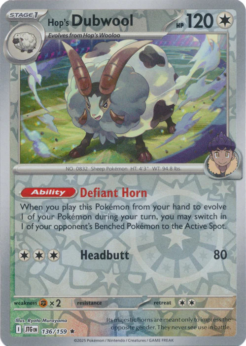 Pokemon - Hop's Dubwool - 136/159 - Reverse Holo - Journey Together - NM/M