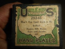 US Player Piano Roll Won't You Come Back to Me Ballad Billy Warren 29246