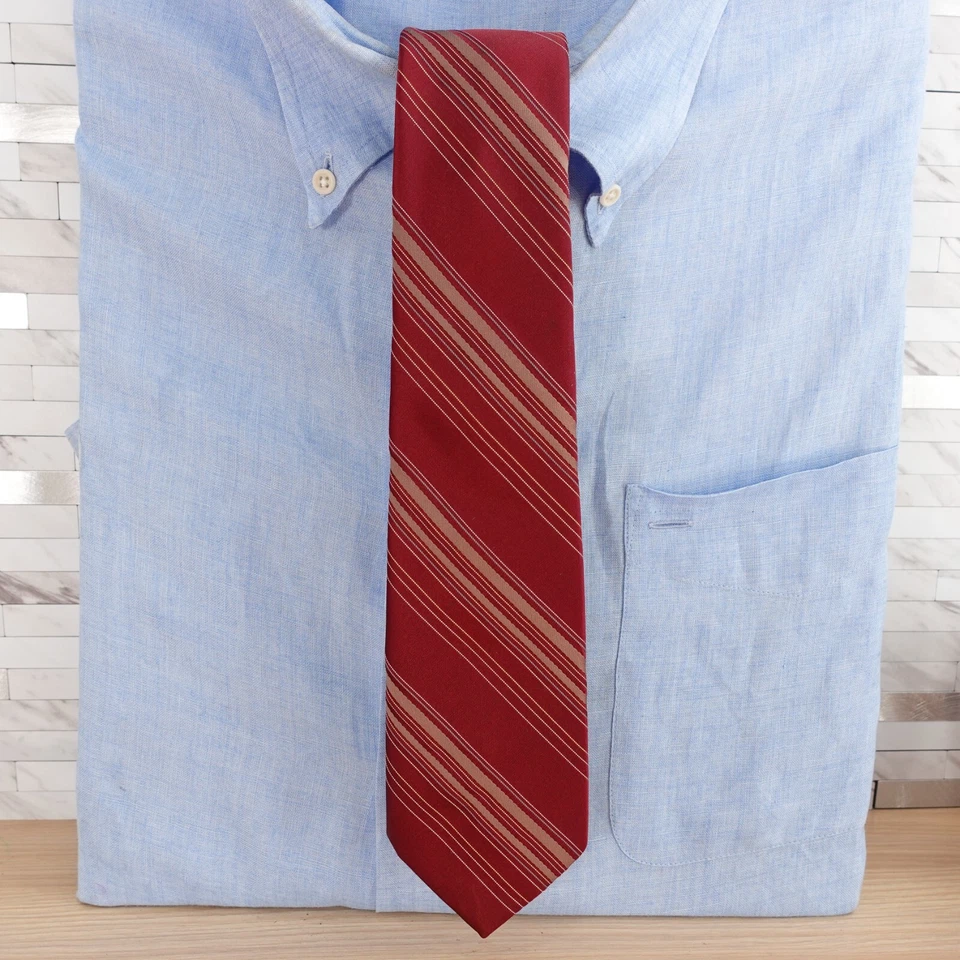 Corbata de cuello vintage Brittania para hombre roja borgoña rep rayas clásica boda granate Foto 2 de 4