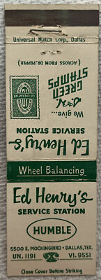 Vintage Matchbook Cover! Ed Henry s Service Station! Dallas, Texas! Oc560