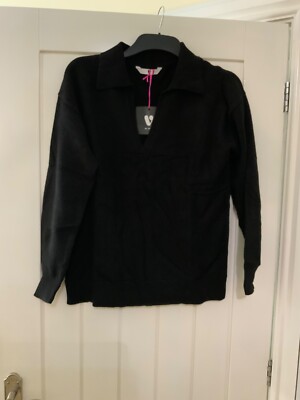 V by Very Relaxed Fit Knitted Polo Top Jumper - Black UK10 RRP£22 (QW9YC)