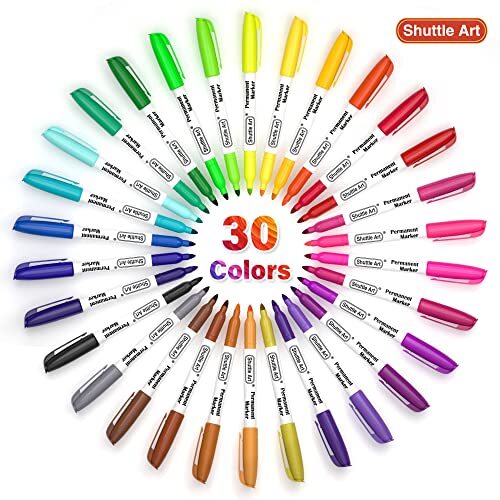 30 Colors Permanent Markers, Fine Point,Works on Plastic,Wood,Stone,Metal, Glass