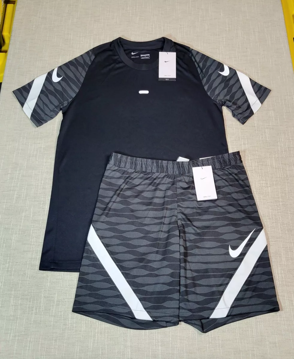 NIKE Strike Men Drifit Soccer Jersey Shirt and Shorts set Black Gray M L XL  2XL