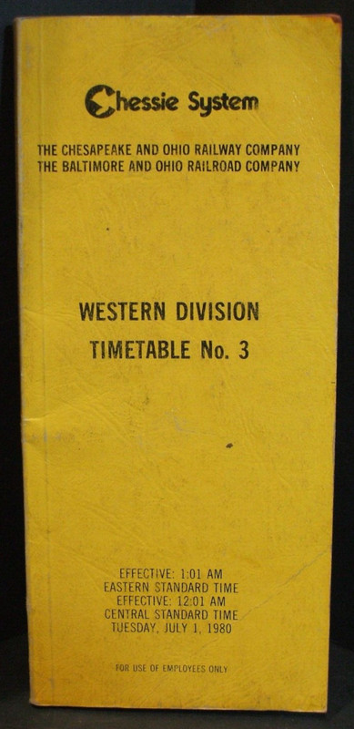Chessie System Western Division Timetable No. 3 B&O C&O RR Trains 1980