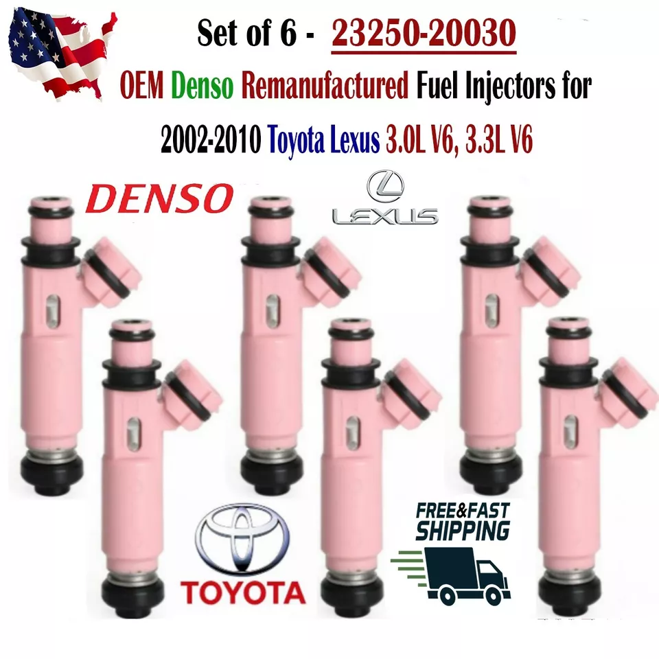 Inyectores de combustible OEM Denso x6 mejor actualización para Toyota Lexus 2002-2010 3,0 L/3,3 L V6 Foto 2 de 4