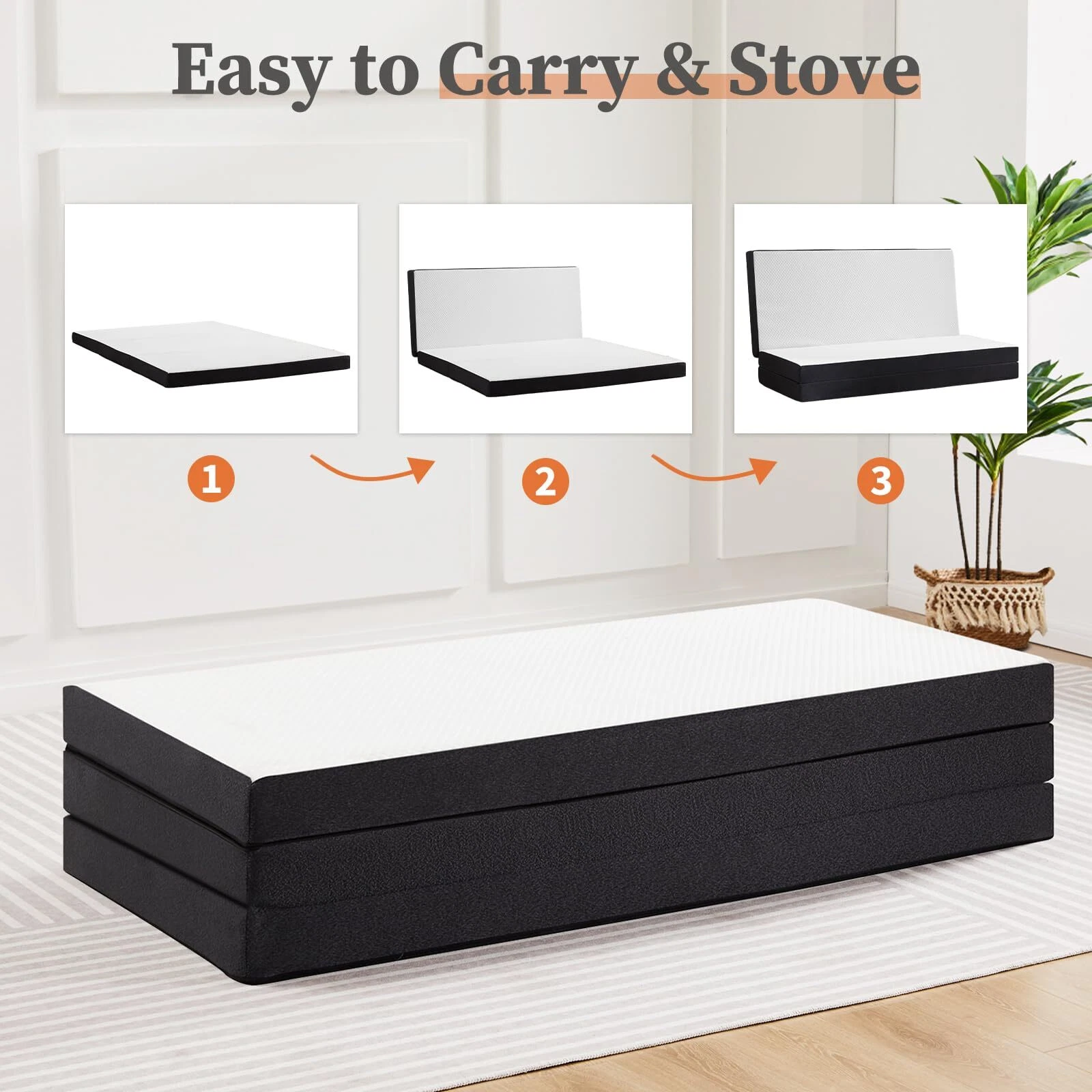 Full 3-Inch Folding Mattress Tri-Fold Mattress with Memory Foam 75"×54"×3"