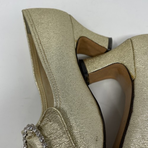 Thom McAn Low Heel Pumps Gold with Rhinestone Buckle Size 7 1970s Vintage - Picture 10 of 21