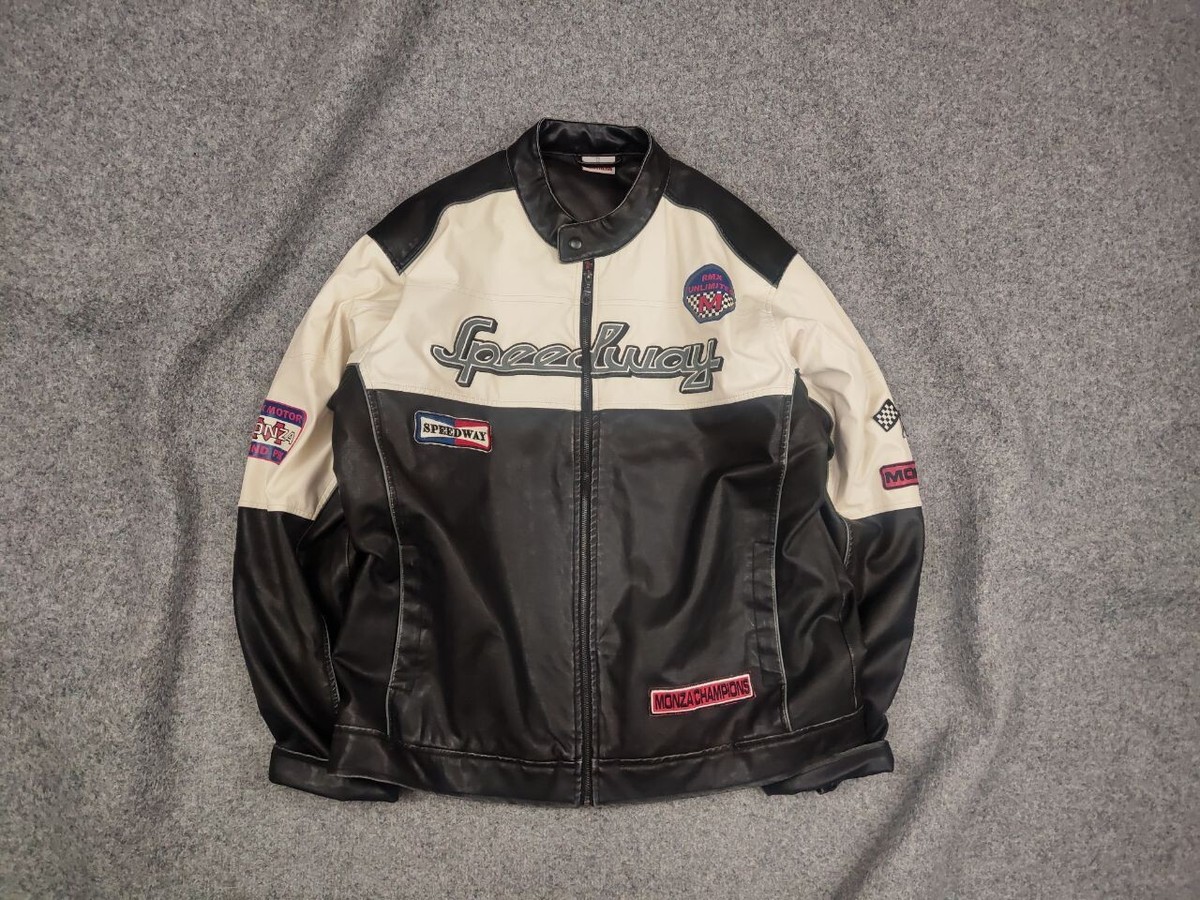 Vintage Speedway Monza Racing Moto Logo Leather Style Jacket | eBay