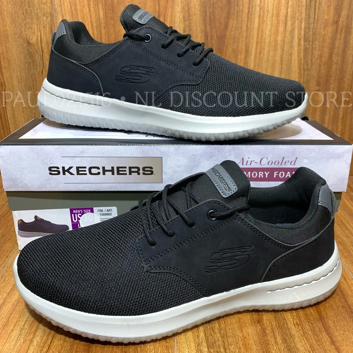 SKECHERS Men's Air-Cooled Memory Foam Sneaker Shoes ~ Black