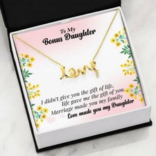 To My Bonus Daughter From Mom Stepmom Dad Stepdad Message - "Love" Pen. Necklace