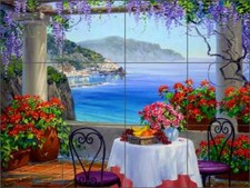 Glass Tile Backsplash Mikki Senkarik Mediterranean Art Mural MSA240