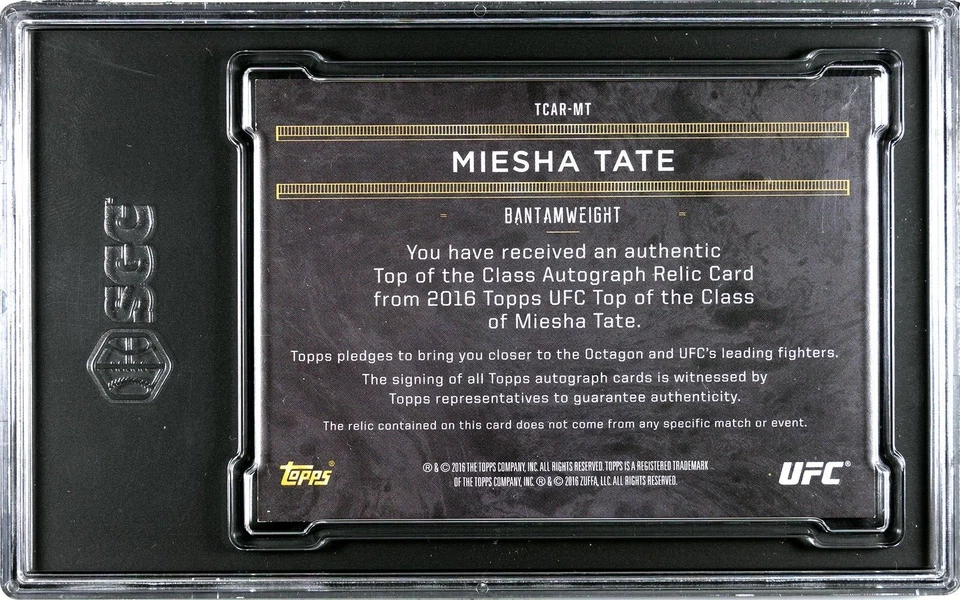SGC 9 - 2016 Topps UFC Top Of The Class TCAR-MT Miesha Tate AUTOGRAPH RELIC! MT! - Image 2 of 3