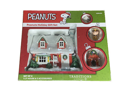 NEW - DEPARTMENT 56 PEANUTS HOLIDAY GIFT SET TRADITIONS HOUSE WITH