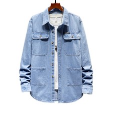 Mens Long Sleeve Denim Shirt Top Blouse Vintage Work Casual Cotton Blend Fashion
