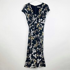 Jason Wu Collection Black Floral Viscose Stretch V Neck Long Dress Top Womens 8