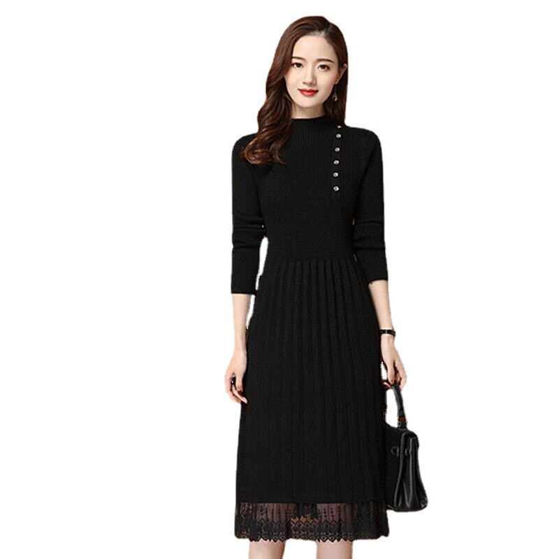 sweater dress with lace bottom A'reve Lace Trim Sweater Dress Cream
