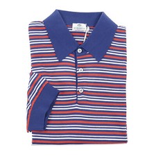 Borrelli Napoli Slim Fit Navy-Red Striped Extrafine Cotton Polo Shirt XL Eu 54 