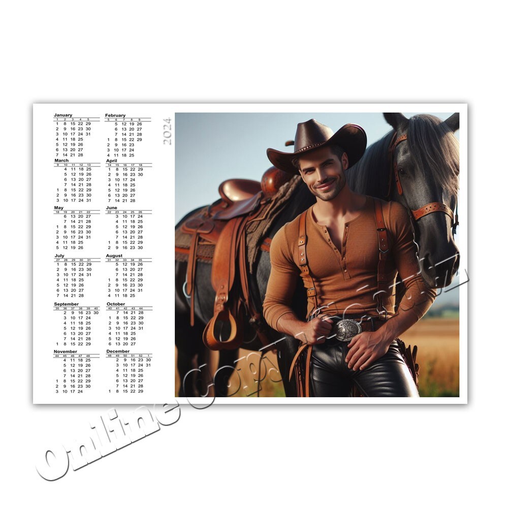 Sexy Man Cowboy Men's Calendar Pocket Calendar 2024 / Calendar 2024
