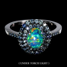 925 Sterling Silver Ring Oval Black Opal 8x6mm Sapphire Gemstone Jewelry 7.5