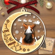 GOSBLUE Corgi Dog Ornaments for Christmas Tree, 2 Layer Wood Moon