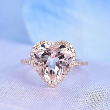 3 Ct Heart Cut Simulated Morganite 14K Rose Gold Plated Bridal Engagement Ring