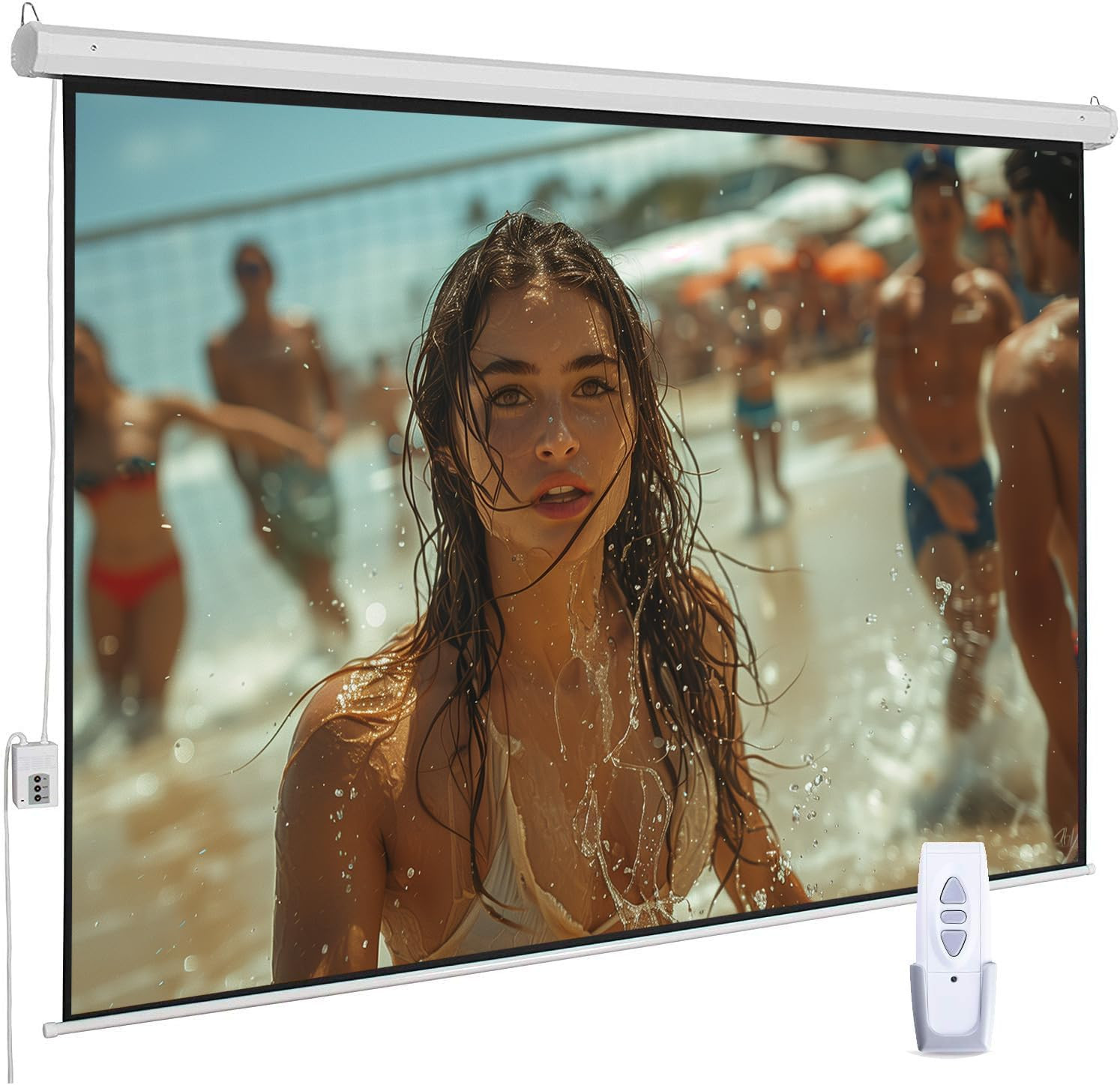 110" Motorized Projector Screen, Electric 16:9 Projector Screen with Remote Cont