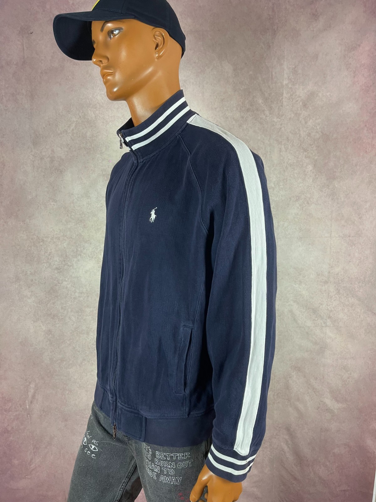 POLO Ralph Lauren Maglia Maglione Giacca Uomo Navy Varsity Pony Vintage Taglia XL