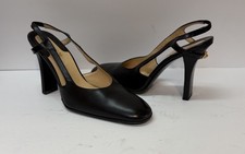 Gianni Versace Black Leather Ankle Strap Heel, Vintage, Size 37.5 Sling Back