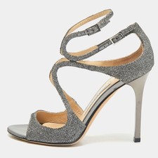 Sandali alla caviglia Jimmy Choo grigio tessuto lurex Azia taglia 36