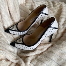 Rare JIMMY CHOO Studded High Heel Pumps White Black Size 38 25cm