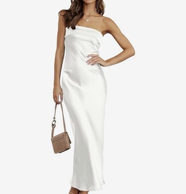 NWT Merokeety Women's ivory Satin Strapless Wedding Guest Cocktail Dress  Size M | eBay