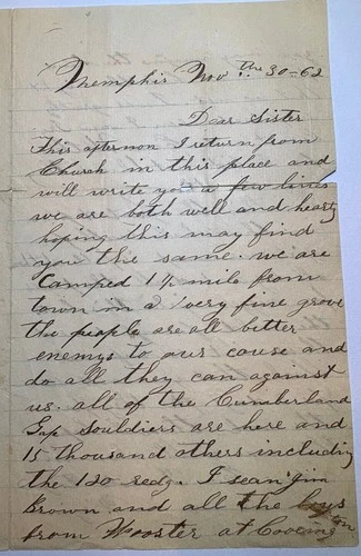 CIVIL WAR SOLDIER LETTER 1862 to sister Cumberland Gap Girls at the camp Wooster