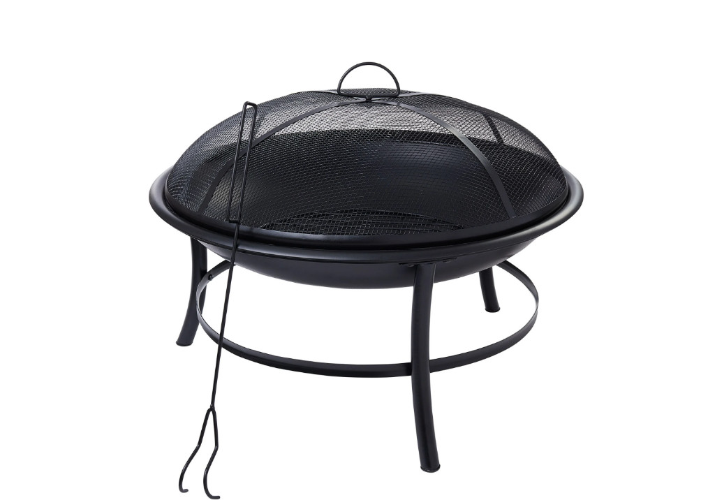 Round Iron Outdoor Wood Burning Fire Pit, Black