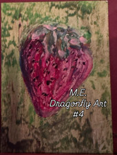 M.E. Dragonfly Art #4 Signed Original Pastel ATC ACEO Strawberry Unframed