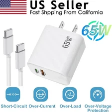 65W PD Super Fast Charger Plug & 3FT Cable For Samsung Galaxy S22 S23 S24 PLUS