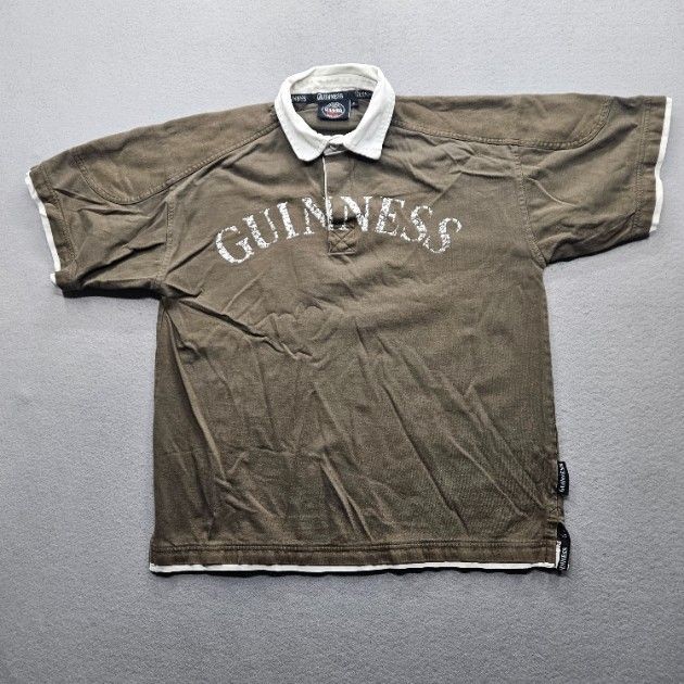 Guinness Men's Size Medium Brown White Collar Short Sleeve Beer Polo Shirt