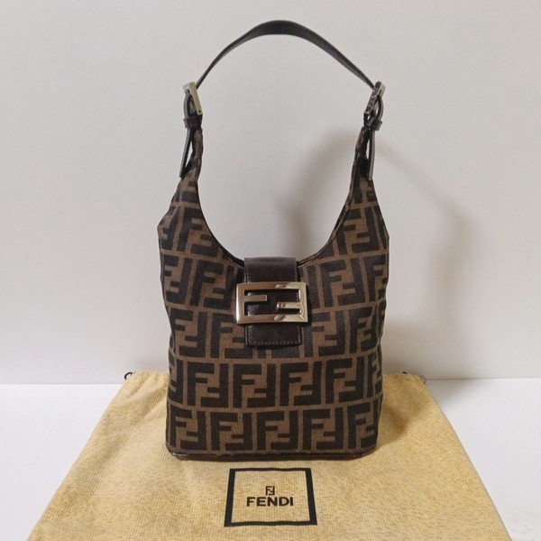 FENDI Mamma Baguette Zucca Dark Brown Canvas Hobo Bag Silver FF Logo Auth