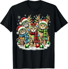 Cat Christmas Light Reindeer Santa Christmas Cats T-Shirt