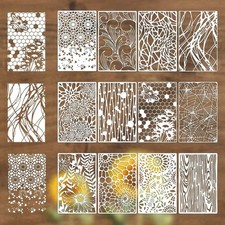 12Pcs Large Art Stencils for Crafts Reusable, Net Wood Grain Flower Painting ...