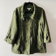 Coldwater Creek Womens Army Green Roll Tab Sleeve Utility Jacket Size PL 14-16 
