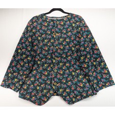 Vintage Style Floral Button Front Jacket Black Multi Pointed Hem Long Sleeve