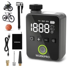 WORKPRO 140 PSI Mini Electric Bike Pump Portable Tire Inflate Pump Auto Shut-Off