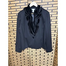 Chico's Black Velver Ruffle Trim Blazer Size 2 Size Large