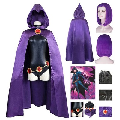 Teen Titans Raven Outfit & Perücke Cosplay-Kostüm Halloween-Karneval Anzug